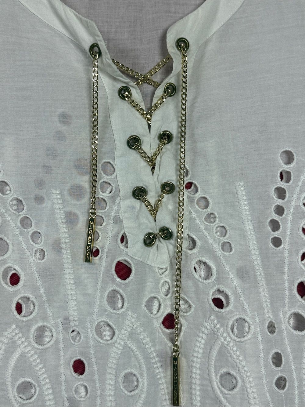 (A5)Michael Kors Long Sleeve Blouse with Lace Trim and Openwork Embroidery,Sz M - Picture 11 of 16